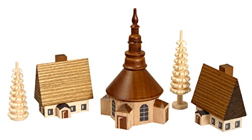 Rudolphs Schatzkiste Weihnachtsdekoration Dorf Seiffen mit Ringelbäumchen Natur Höhe 7 cm NEU Spielzeug Dekoration Holz Spandose Seiffen Holzspielzeug Erzgebirge Tischdekoration von Rudolphs Schatzkiste