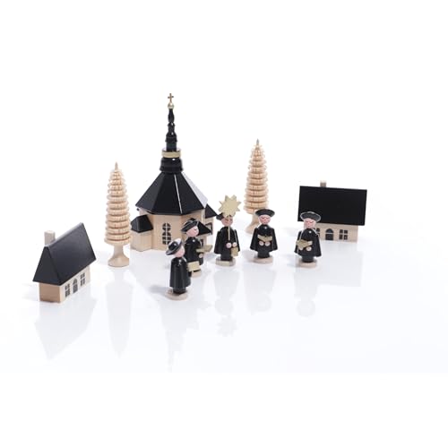 Rudolphs Schatzkiste Weihnachtsfiguren Seiffener Kirche mit Kurrende und Baum Höhe ca 5cm NEU Sternsänger Sternträger Fensterdekoration Kirche Erzgebirge Seiffen Weihnachten Holz Dekoration von Rudolphs Schatzkiste