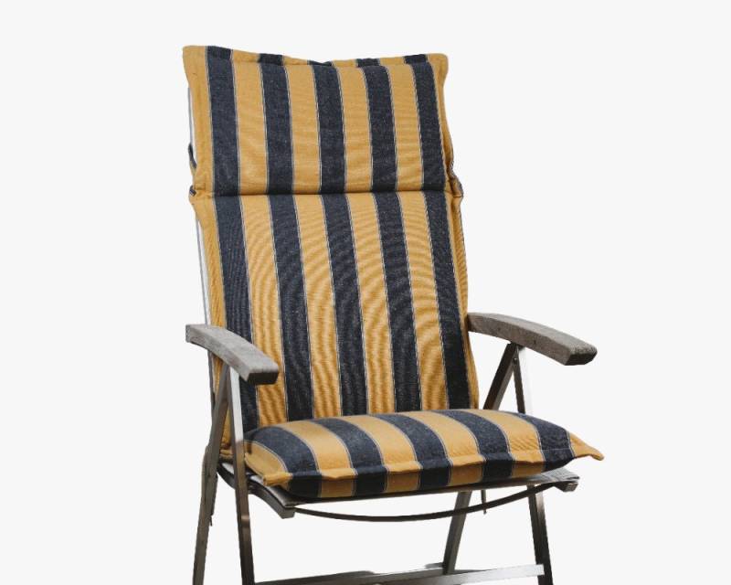 Rübeling Hochlehnerauflage Streifen Blau / Ocker, Reißverschluss-Kissen von Rübeling