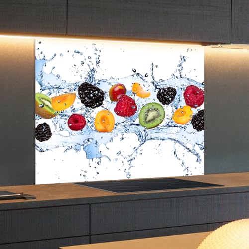 Spritzschutz Küchenrückwand Glas 100 x 50 cm Buntes Fruchtwasser-Splash Fotografie, Küchenwand Wandschutz, Herd Spritzschutz, Rückwand Küche Glas, Pfannenspritzschutz - RUECKWAND24 von Rückwand24
