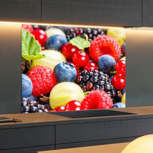 Spritzschutz Küchenrückwand Glas 100 x 60 cm Beerenmischung, Küchenwand Wandschutz, Herd Spritzschutz, Rückwand Küche Glas, Pfannenspritzschutz - RUECKWAND24 von Rückwand24