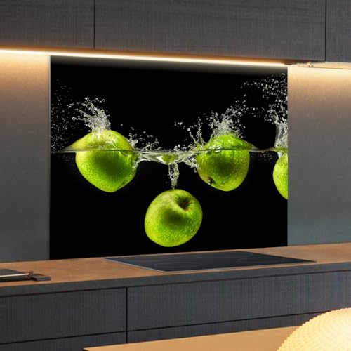 Spritzschutz Küchenrückwand Glas 125 x 60 cm Grüne Äpfel im Wasser, Küchenwand Wandschutz, Herd Spritzschutz, Rückwand Küche Glas, Pfannenspritzschutz - RUECKWAND24 von Rückwand24