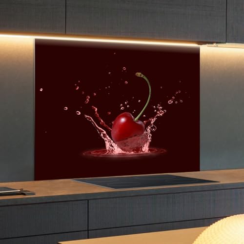 Spritzschutz Küchenrückwand Glas 100 x 50 cm Spritzige Kirsche, Küchenwand Wandschutz, Herd Spritzschutz, Rückwand Küche Glas, Pfannenspritzschutz - RUECKWAND24 von Rückwand24