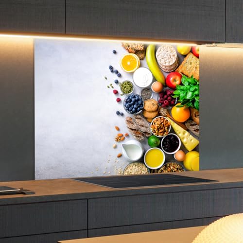 Spritzschutz Küchenrückwand Glas 80 x 50 cm Gesundes Frühstück, Küchenwand Wandschutz, Herd Spritzschutz, Rückwand Küche Glas, Pfannenspritzschutz - RUECKWAND24 von Rückwand24