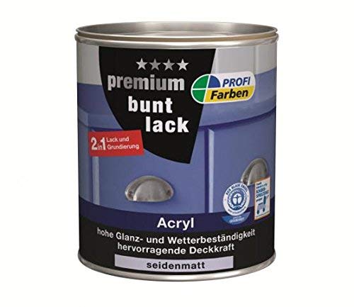 Profi Farben Premium Buntlack 2in1 Acryl Seidenmatt 375 ml Farbwahl, Farbe (RAL):RAL 5010 Enzianblau von Rühl