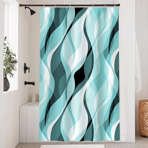 Ruelvth Blaugrüner Duschvorhang, abstraktes Türkis und Grau gestreiftes Duschvorhang-Set für Badezimmer, wasserdichter Duschvorhang mit Haken, 121,9 x 183,9 cm Ruelvth Blaugrüner Duschvorhang, abstraktes Türkis und Grau gestreiftes Duschvorhang-Set für Badezimmer, wasserdichter Duschvorhang mit Haken, 121,9 x 183,9 cm von Ruelvth