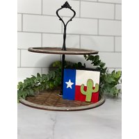 Texas Dekor/Texas Flagge Dekor/Kaktus Dekor/Bemaltes Block Dekor/Abgestuftes Tablett/Abgestuftes Tablett Dekor/Kunst/Holz Dekor von RuffledPineCreek