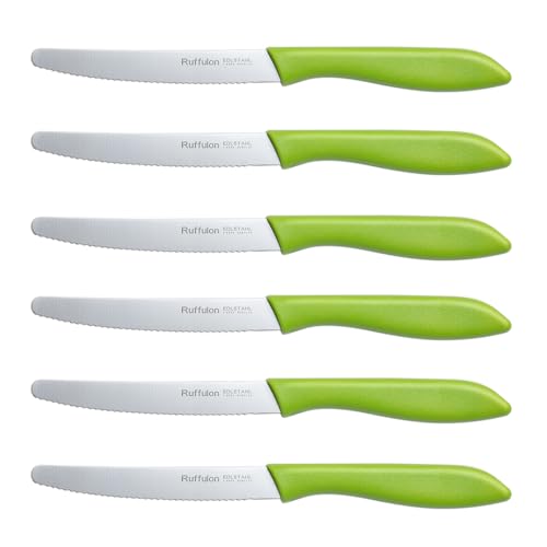 Brotmesser Wellenschliff,Ruffulon 6 teilig,Langlebiges Brötchenmesser aus Edelstahl,23 cm Tefalmesser,Brot Messer Set,Scharfe Messer Set,Kunststoffgriff,Grün Messerset von Ruffulon