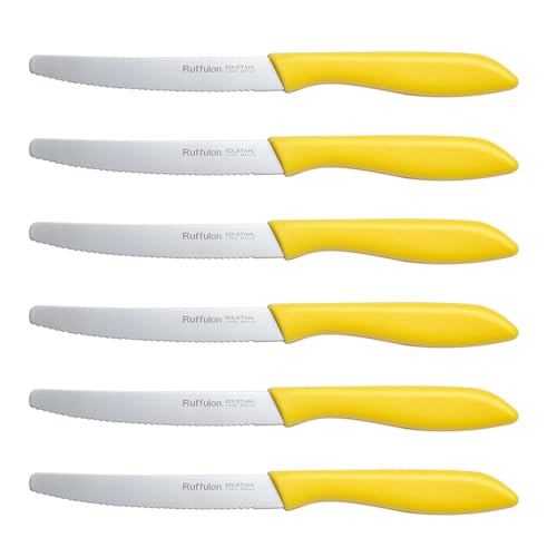 Ruffulon Brotmesser Wellenschliff,6 teilig,Langlebiges Brötchenmesser aus Edelstahl,23 cm Tefalmesser,Brot Messer Set,Scharfe Messer Set,Kunststoffgriff,Gelb Messerset Ruffulon Brotmesser Wellenschliff,6 teilig,Langlebiges Brötchenmesser aus Edelstahl,23 cm Tefalmesser,Brot Messer Set,Scharfe Messer Set,Kunststoffgriff,Gelb Messerset von Ruffulon