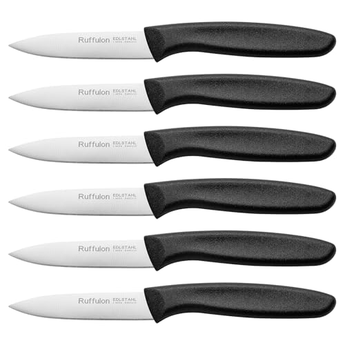 Ruffulon Gemüsemesser-Set,6 Stück Schwarz Obstmesser,Professionelles Schälenmesser mit Edelstahl,Küchen messer mit Robuster Kunststoffgriff,Extra Scharf-Messer zum Schneiden von Obst und Gemüse von Ruffulon