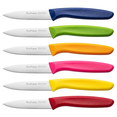 Ruffulon Gemüsemesser Set 6 Stück, Bunte Obstmesser,Küchen messer mit Ergonomischem,Professionelles Schälenmesser mit Hochwertiger Edelstahl,Gerader Schliff,Extra Scharfe Klinge,Spülmaschinenfest von Ruffulon