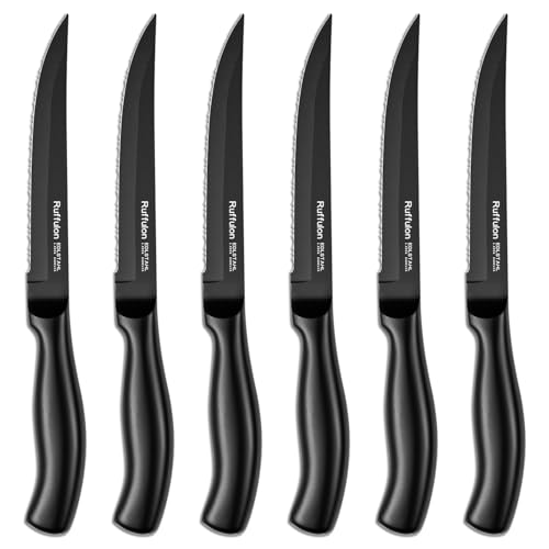 Ruffulon Profi Steakmesser Set 6 teilig,Edelstahl Steakmesserset,Einteilig Geschmiedet Steakbesteck Set,Steak Messer Set mit Wellenschliff,Küchenmesser,Schwarzes Jausenmesser,Spülmaschinenfest Ruffulon Profi Steakmesser Set 6 teilig,Edelstahl Steakmesserset,Einteilig Geschmiedet Steakbesteck Set,Steak Messer Set mit Wellenschliff,Küchenmesser,Schwarzes Jausenmesser,Spülmaschinenfest von Ruffulon