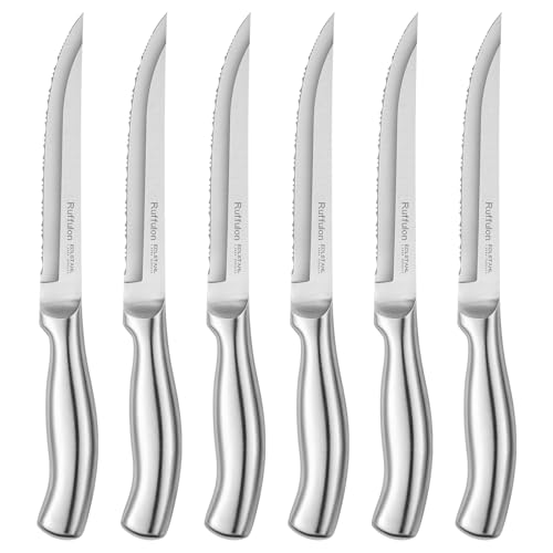 Ruffulon Steakmesser,Hochwertiges Steakmesser Set 6 teilig,Steak besteck Set mit wellenschliff,Edelstahl-Küchenmesser,Einteiliges Geschmiedetes Steak messerset,Scharfe Messer,Silbern Pizzamesser Ruffulon Steakmesser,Hochwertiges Steakmesser Set 6 teilig,Steak besteck Set mit wellenschliff,Edelstahl-Küchenmesser,Einteiliges Geschmiedetes Steak messerset,Scharfe Messer,Silbern Pizzamesser von Ruffulon