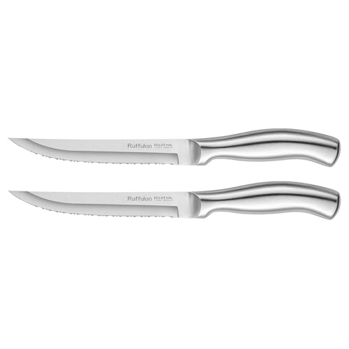 Ruffulon Steakmesser,Profi Steakmesserset,Rostfreier Stahl Steak Messer 2er Set,Küchenmesser Set,Einteiliges Geschmiedetes Steakbesteck Set,Scharf Besteck Messer mit Wellenschliff,Silbern Pizzamesser Ruffulon Steakmesser,Profi Steakmesserset,Rostfreier Stahl Steak Messer 2er Set,Küchenmesser Set,Einteiliges Geschmiedetes Steakbesteck Set,Scharf Besteck Messer mit Wellenschliff,Silbern Pizzamesser von Ruffulon