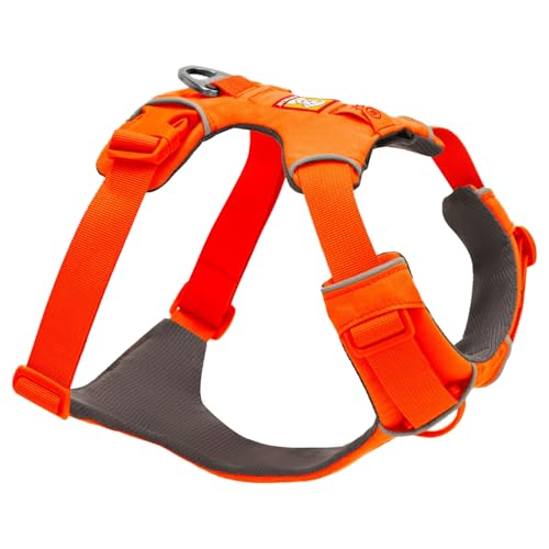 Ruffwear Front Range Hundegeschirr, reflektierendes Y-Geschirr, verstellbares, bequem gepolstertes Alltagsgeschirr für Spaziergänge und Hunderennen, 2 Leinenbefestigungen und V-Ring, Blaze Orange L/XL von RUFFWEAR