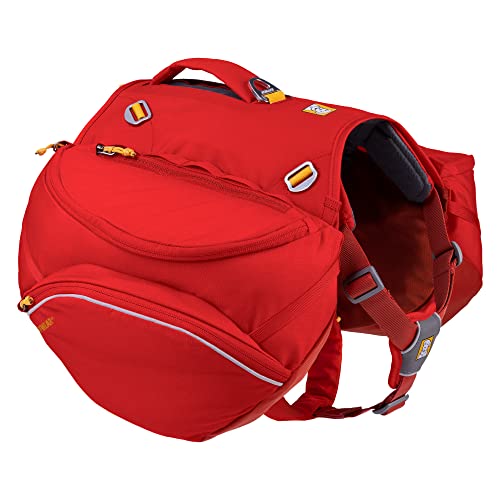 RUFFWEAR Palisades Hunderucksack, Rucksack, Aufbewahrungstasche und Satteltaschen, tragbarer Geschirrsack mit Taschen und Leinenbefestigungspunkt für Wandern und Camping, Red Sumac, Small von RUFFWEAR