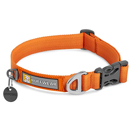 RUFFWEAR Front Range Hundehalsband, Robustes Tubelok-Gewebe, Aluminium-Leinenbefestigung & Schnalle, Helles, Stilvolles & Langlebiges Halsband für den Alltag, Campfire Orange (Größe L, 51-66cm) von RUFFWEAR