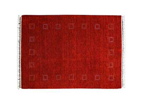 Moderner Teppich Lorry Buff GABBEH Home & Living 150 x 90 cm aus pflanzlicher Wolle in Rot. Ideal für Jede Art von Umgebung: Küche, Badezimmer, Wohnzimmer, Schlafzimmer von Rug Emotion