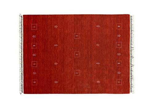 Moderner Teppich Lorry Buff GABBEH Home & Living 150 x 90 cm aus pflanzlicher Wolle in Rot. Ideal für Jede Art von Umgebung: Küche, Badezimmer, Wohnzimmer, Schlafzimmer von Rug Emotion