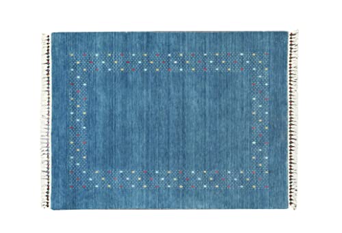 Moderner Teppich Lorry Buff GABBEH Home & Living 150 x 90 cm aus pflanzlicher Wolle in der Farbe Blau. Ideal für Jede Art von Umgebung: Küche, Badezimmer, Wohnzimmer, Schlafzimmer von Rug Emotion