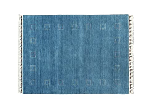 Moderner Teppich Lorry Buff GABBEH Home & Living 150 x 90 cm aus pflanzlicher Wolle in der Farbe Blau. Ideal für Jede Art von Umgebung: Küche, Badezimmer, Wohnzimmer, Schlafzimmer von Rug Emotion