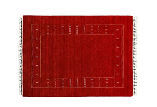 Moderner Teppich Lorry Buff GABBEH Home & Living 200 x 140 cm aus pflanzlicher Wolle in Rot. Ideal für Jede Art von Umgebung: Küche, Bad, Wohnzimmer, Schlafzimmer von Rug Emotion