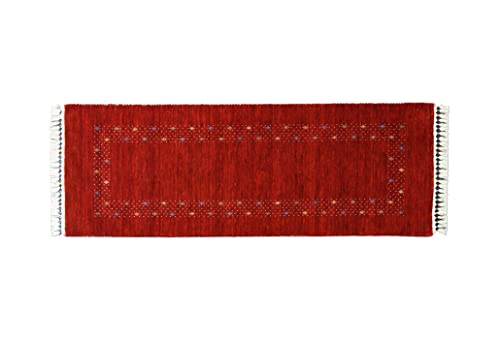 Moderner Teppich Lorry Buff GABBEH Home & Living 200 x 70 cm aus pflanzlicher Wolle in Rot. Ideal für Jede Art von Umgebung: Küche, Badezimmer, Wohnzimmer, Schlafzimmer von Rug Emotion