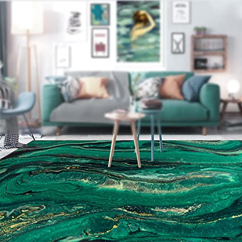 Kurzflor Teppich，Green, 80 x 150 cm, golden abstrakt, Art Deco, Teppiche für Wohnzimmer Schlafzimmer Bett, Teppichen leicht zu reinigen, weich kuschelig, von Rug-QJDDUP
