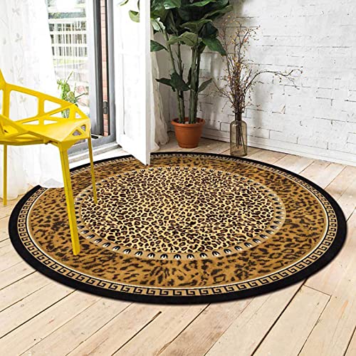 Rug-QJDDUP Kurzflor Teppich Rund,Leopard Print Braun Gelb, Brown, Round Diameter 150 cm, Teppiche Deko Wohnzimmer Esszimmer Kinderzimmer Heimbüro Kinderstube,pflegeleicht von Rug-QJDDUP