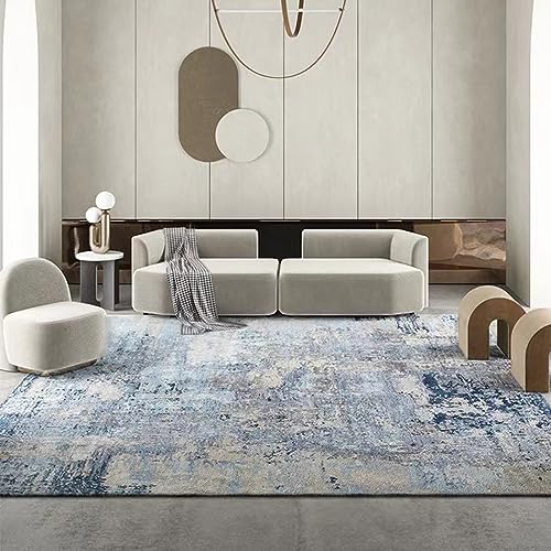 Rug-QJDDUP Kurzflor Teppich,Blau Grau Abstraktes Muster Art Deco, Teppiche Wohnzimmer Esszimmer, Schlafzimmer Kinderzimmer, Fußbodenheizung geeignet,Blue,140 x 180 cm von Rug-QJDDUP