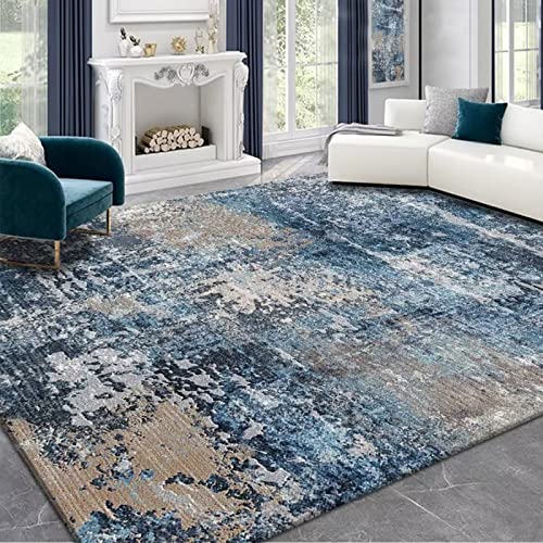 Rug-QJDDUP Kurzflor Teppich,Blau Grau Braun Abstrakt Modern Design, Blue, 100 x 150 cm, für Wohnzimmer Schlafzimmer Bett, Teppichen leicht zu reinigen, weich kuschelig von Rug-QJDDUP