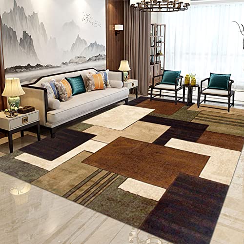 Rug-QJDDUP Kurzflor Teppich,Braun Geometrisch Design, Brown, 120 x 200 cm, Wohnzimmerteppich, Teppiche Heimbüro Dekoration Kinderarbeitszimmern Spielzimmern von Rug-QJDDUP