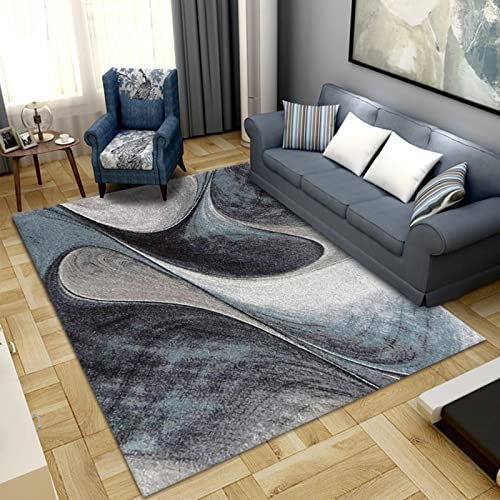 Rug-QJDDUP Kurzflor Teppich,Dark Blau Grau Abstrakt Motiv, Black, 110 x 160 cm, Modern Designer fürs Wohnzimmer, Esszimmer, Küche und Flure, antirutsch Waschbar von Rug-QJDDUP