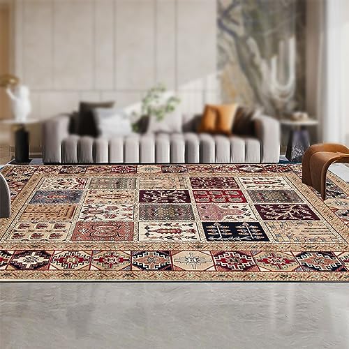 Rug-QJDDUP Kurzflor Teppich,Red, Ivory Cream, Multicolour Plaid Checkered Patchwork, Modern Designer Teppiche für Wohnzimmer, Schlafzimmer, Esszimmer, Wohnzimmerteppich,Red,200 x 300 cm von Rug-QJDDUP