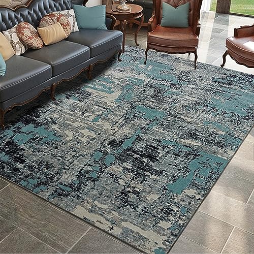 Rug-QJDDUP Kurzflor Teppich Quadratisch,Cyan 150 x 150 cm, Designerteppich Moderner Wohnzimmerteppich Schlafzimmer Kinderzimmer,Cyan-Grau-Schwarz-Zusammenfassung von Rug-QJDDUP