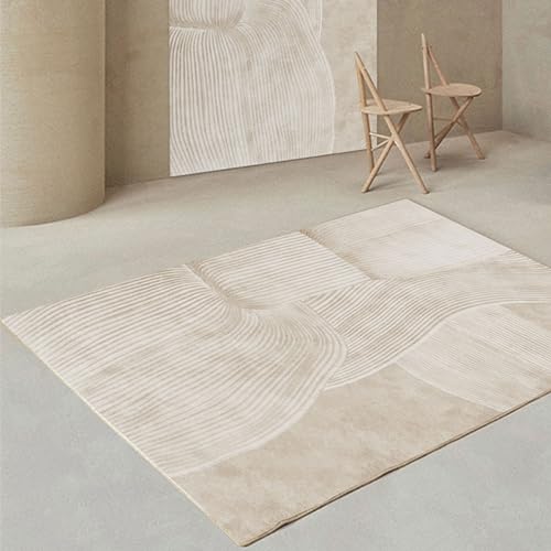 Rug-QJDDUP Kurzflor Teppich Waschbar,Geometrisches Streifendesign, modernes Hafermilchweiß,Moderner Wohnzimmer Schlafzimmer Flur Küche, Anti-Rutsch Unterseite, beige,80 x 150 cm von Rug-QJDDUP