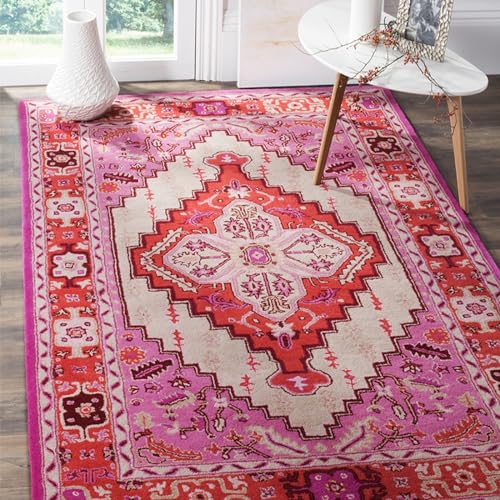 Rug-QJDDUP Kurzflor Teppich Waschbar,Rot, Rosa, Beige, Blumenmuster, Vintage, traditionell, orientalisch,Red,80 x 150 cm, Moderner Wohnzimmer Schlafzimmer Flur Küche, Anti-Rutsch Unterseite, von Rug-QJDDUP