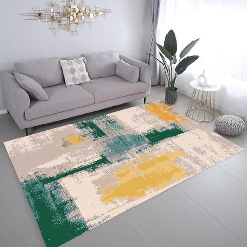 Rug-QJDDUP Kurzflor Teppich Wohnzimmer Schlafzimmer Lernzimmer Küche Esszimmer, Orange Gelb Abstrakt Modernes Design Muster,Green,80 x 150 cm von Rug-QJDDUP
