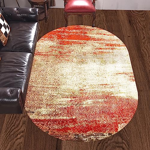 Rug-QJDDUP Kurzflor Teppiche, Rot-Orange, Braun, Abstraktes Muster,Wohnzimmer Schlafzimmer Esszimmer Flur Kinderstube Küche,Red Orange, Oval 120 x 200 cm von Rug-QJDDUP