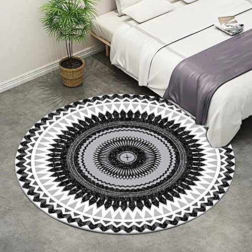 Rug-QJDDUP Modern Rund Wohnzimmer Teppich Waschbar rutschfest Teppiche Einfache Schwarze und weiße graue Geometrie fürs Wohnzimmer, Schlafzimmer, Esszimmer oder Kinderzimmer ø 60 cm von Rug-QJDDUP