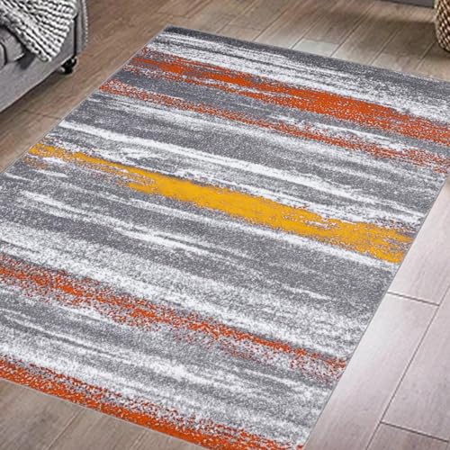 Rug-QJDDUP Moderner Teppich Kurzflor Weicher,Orange Gelb Grau Weiß Abstraktes modernes Design,Orange,120 x 200 cm, Wohnzimmer Schlafzimmer Küche Esszimmer von Rug-QJDDUP