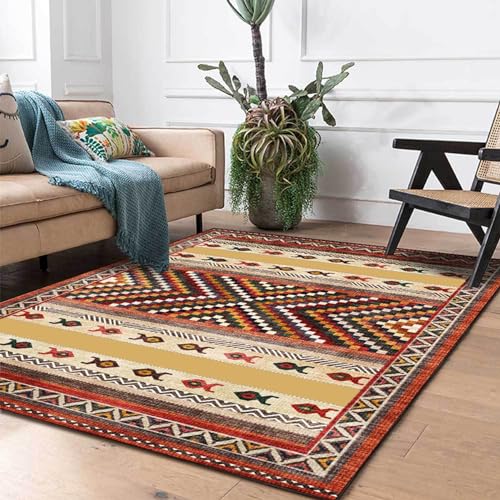 Rug-QJDDUP Moderner Teppich Kurzflor Weicher,Rot Braun Orange Ocker Gelb Grün Vintage,Multicoloured,120 x 200 cm,Wohnzimmer Schlafzimmer Küche Esszimmer Rug-QJDDUP Moderner Teppich Kurzflor Weicher,Rot Braun Orange Ocker Gelb Grün Vintage,Multicoloured,120 x 200 cm,Wohnzimmer Schlafzimmer Küche Esszimmer von Rug-QJDDUP