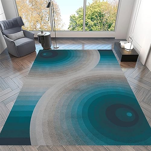 Rug-QJDDUP Quadratisch Teppich,Deep sea Blue, Grey, Bay Blue, Teal Blue, Geometric circ, Teppiche weicher Designer fürs Wohnzimmer, Kinderzimmer, Schlafzimmer, Küche, Blue,120 x 120 cm von Rug-QJDDUP