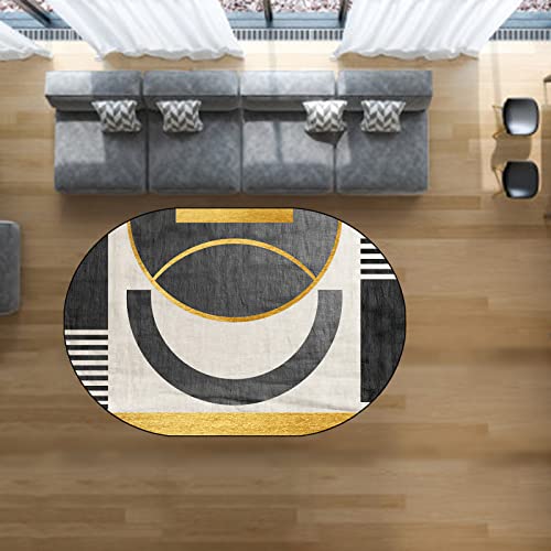 Rug-QJDDUP Teppich,Black Grey Yellow Geometric Design,Black Grey, Oval 140 x 200 cm, Teppiche Deko Wohnzimmer Esszimmer Kinderzimmer Heimbüro Kinderstube,pflegeleicht von Rug-QJDDUP