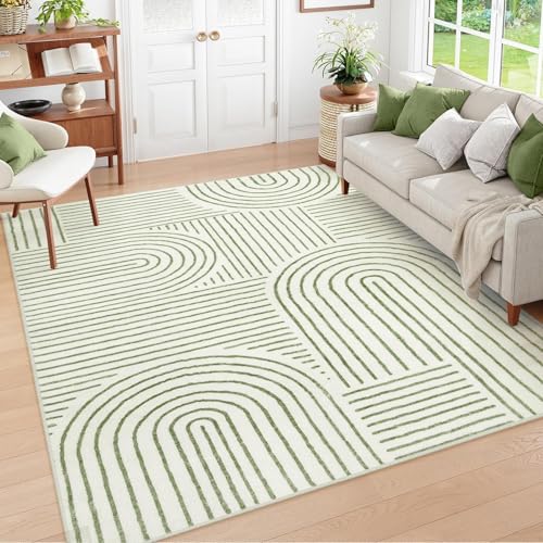 Rug-QJDDUP Teppich Flur 100 x 170 cm Waschbar rutschfest Kurzflor Home Teppich für Schlafzimmer Wohnzimmer Küche Moderne geometrische Linien grün von Rug-QJDDUP