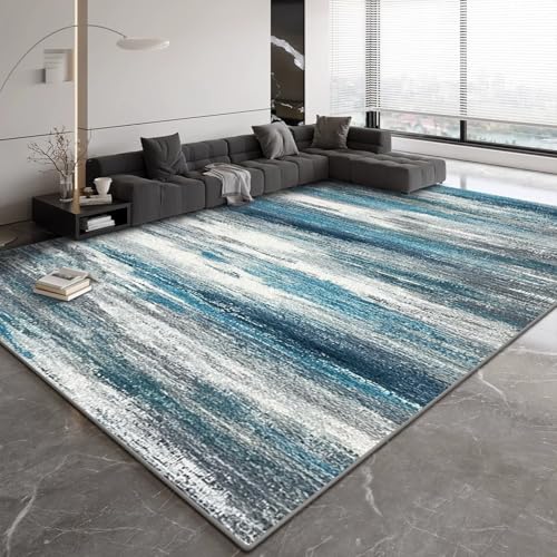 Rug-QJDDUP Teppich Flur Eingangsbereich 70 x 140 cm Anti-Rutsch Waschbarer Kurzflor Teppiche für küchen Schlafzimmer Esszimmer Bettvorleger Moderne abstrakte Tinte blaugrau von Rug-QJDDUP