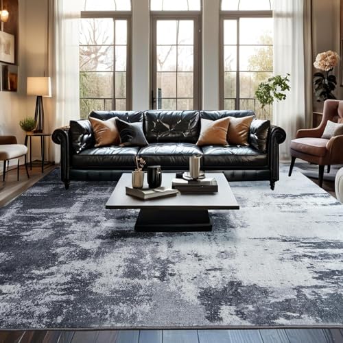 Rug-QJDDUP Teppich Flur Eingangsbereich 70 x 140 cm Anti-Rutsch Waschbarer Kurzflor Teppiche für küchen Schlafzimmer Esszimmer Bettvorleger Moderne abstrakte Tinte grau von Rug-QJDDUP