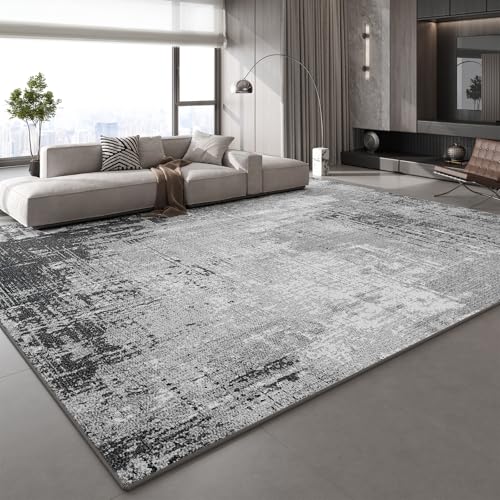 Rug-QJDDUP Teppich Flur Eingangsbereich 70 x 140 cm Anti-Rutsch Waschbarer Kurzflor Teppiche für küchen Schlafzimmer Esszimmer Bettvorleger Moderne abstrakte Tinte schwarz grau von Rug-QJDDUP