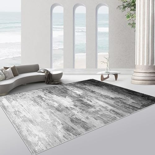 Rug-QJDDUP Teppich Flur Eingangsbereich 70 x 140 cm Anti-Rutsch Waschbarer Kurzflor Teppiche für küchen Schlafzimmer Esszimmer Bettvorleger Moderne abstrakte Tinte schwarz grau von Rug-QJDDUP