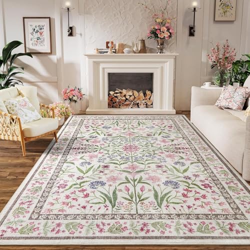 Rug-QJDDUP Teppich Flur Eingangsbereich 70 x 140 cm Anti-Rutsch Waschbarer Kurzflor Teppiche für küchen Schlafzimmer Esszimmer Bettvorleger Modernes Blumenmuster in Beige, Grün und Rosa Rug-QJDDUP Teppich Flur Eingangsbereich 70 x 140 cm Anti-Rutsch Waschbarer Kurzflor Teppiche für küchen Schlafzimmer Esszimmer Bettvorleger Modernes Blumenmuster in Beige, Grün und Rosa von Rug-QJDDUP